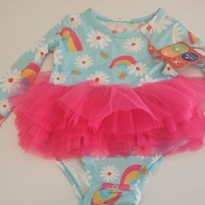 Pink and Blue Kids One Piece with Rainbow and Daisy Print Bamboo